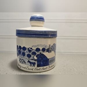 Harry & David Jam Sugar Crock With Lid Blue Farm
